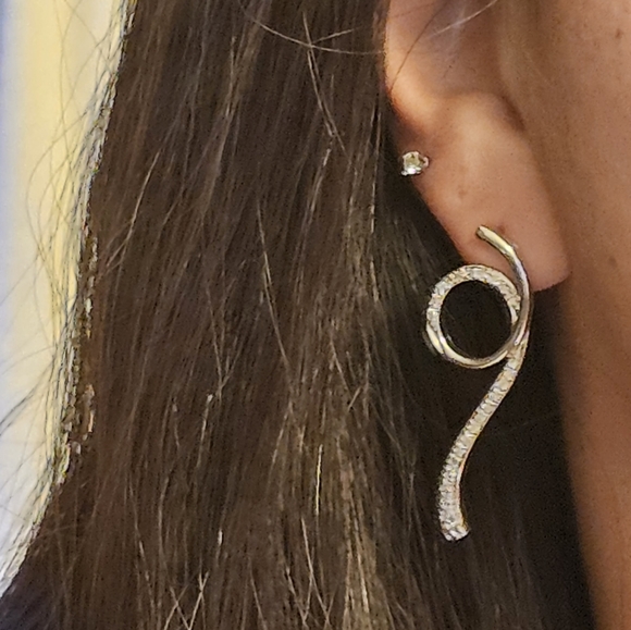 White Gold Diamond Loop Dangle Earrings - Picture 8 of 8